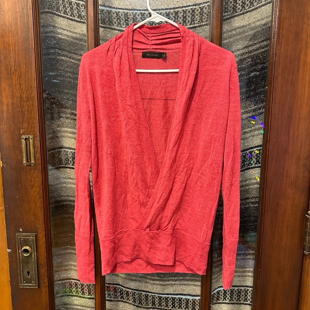 Chic Pink Merino Wool Knit Wrap Sweater Elegant Warm Soft Feminine Balletcore